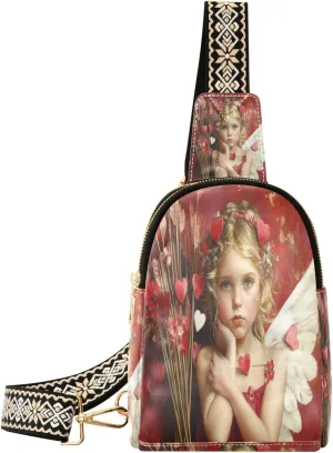 Small Sling Bag for Women, Valentine's Pattern Leather Fanny Packs Crossbody Bags fashion Chest Bag for Travel