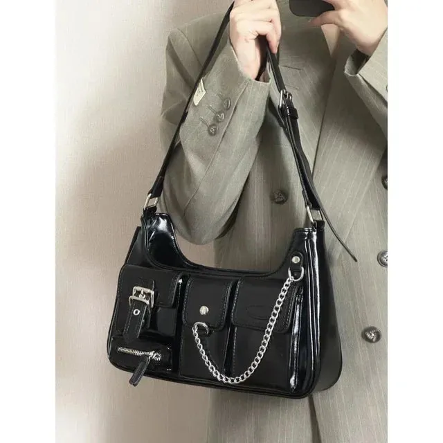 Sohiwoo New Leather Luxury Waterproof HandBag Women's For Bag Versatile  Crossbody Bags PU Glossy Y2k Shoulder Ladies Tote Fashion
