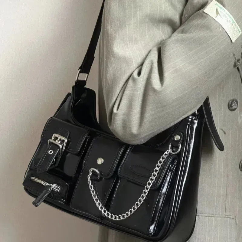 Sohiwoo New Leather Luxury Waterproof HandBag Women's For Bag Versatile  Crossbody Bags PU Glossy Y2k Shoulder Ladies Tote Fashion