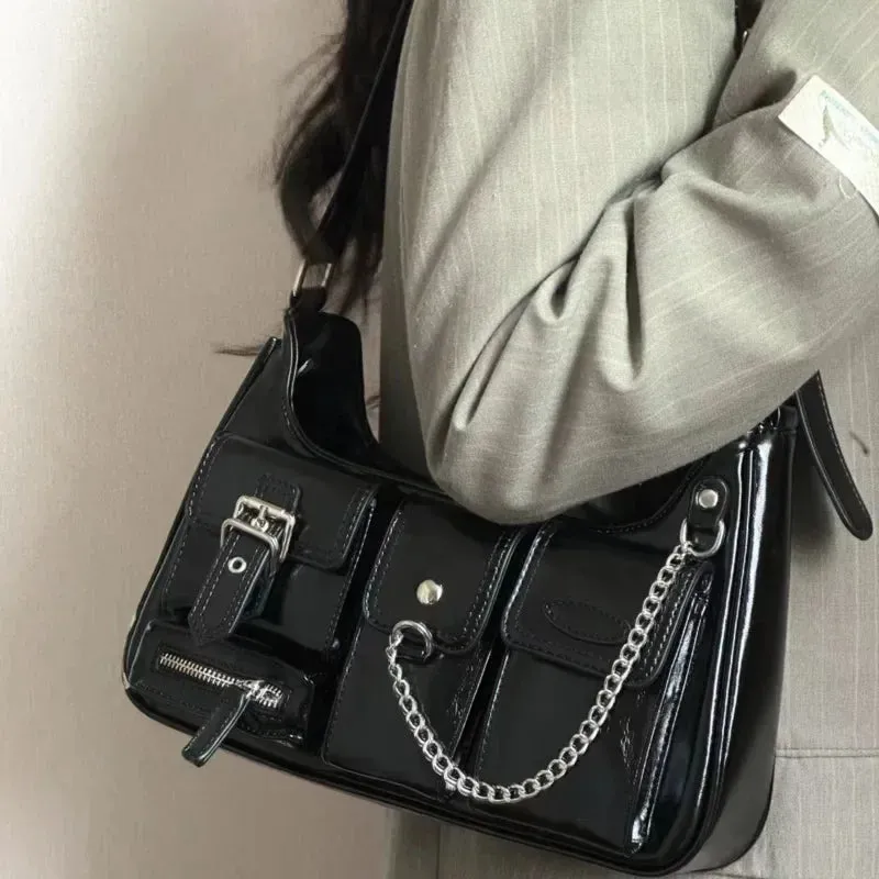 Sohiwoo New Leather Luxury Waterproof HandBag Women's For Bag Versatile  Crossbody Bags PU Glossy Y2k Shoulder Ladies Tote Fashion