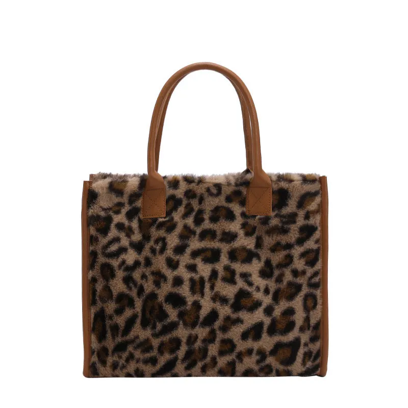 Sohiwoo Plush Cow Pattern Tote Bag Trendy Commuting Handbag Large Capacity Satchel Bag