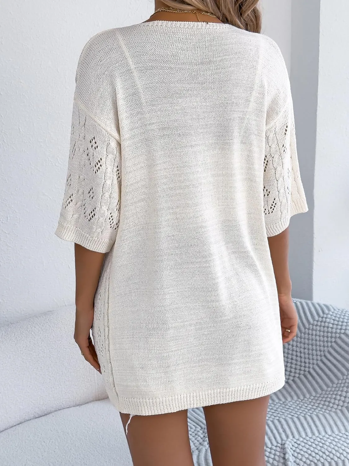 Spicy Sandia Women's Short Sleeve Crochet Cardigan Sweater for Summer Lightweight