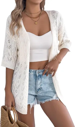Spicy Sandia Women's Short Sleeve Crochet Cardigan Sweater for Summer Lightweight