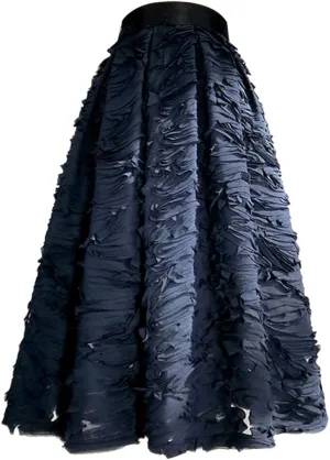 Spring 3D Reddish Purple Color Mesh Lace Embroidery High Waist Pleated Midi Skirt Birthday Party