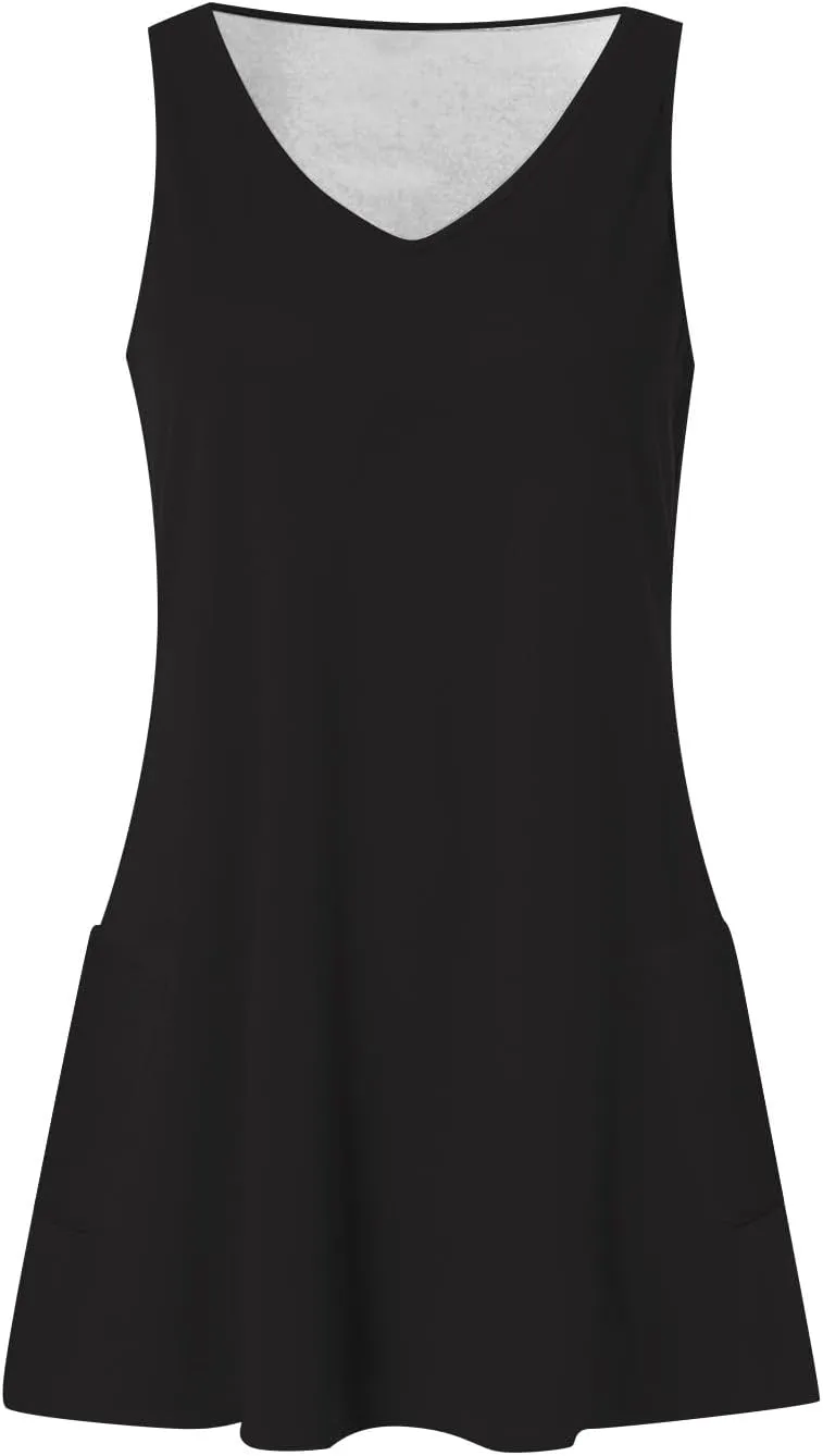 Summer Dresses for Women 2024 Loose V Neck Sleeveless Sundresses Casual Tank Dress Swimsuit Coverup with Pockets