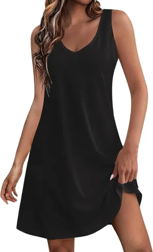 Summer Dresses for Women 2024 Loose V Neck Sleeveless Sundresses Casual Tank Dress Swimsuit Coverup with Pockets