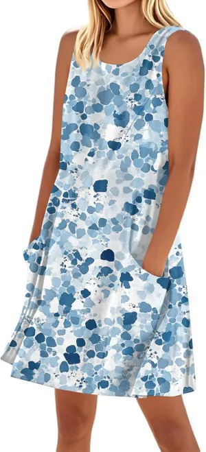 Summer Dresses for Women 2025 Casual Print Bohemian Dress Boat Neck Tank Beach Hawaiian Sundress with Pockets