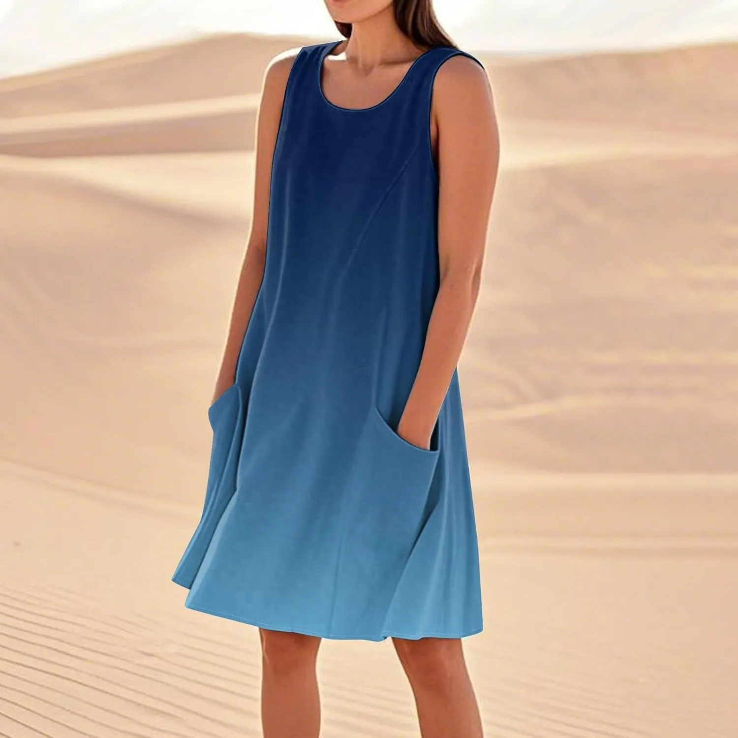 Summer Dresses for Women 2025 Loose Casual Tank Dress Sleeveless U Neck Sundresses Beach T Shirt Dress with Pockets
