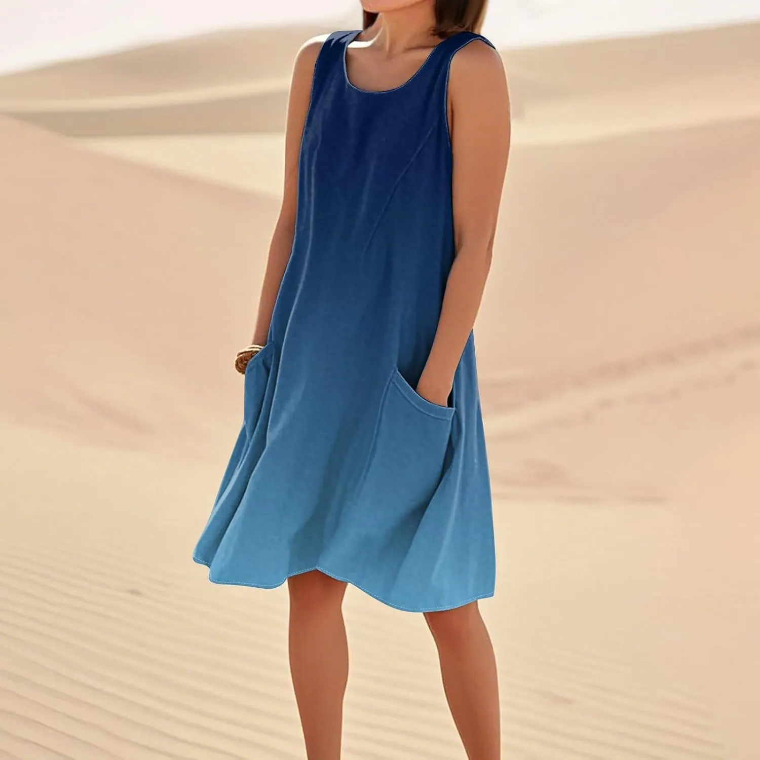 Summer Dresses for Women 2025 Loose Casual Tank Dress Sleeveless U Neck Sundresses Beach T Shirt Dress with Pockets