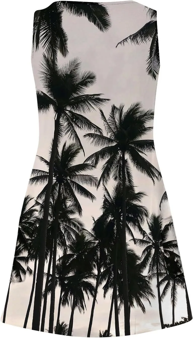 Summer Dresses for Women 2025 Loose V Neck Sleeveless Sundresses Hawaiian Tank Dress Swimsuit Coverup with Pockets