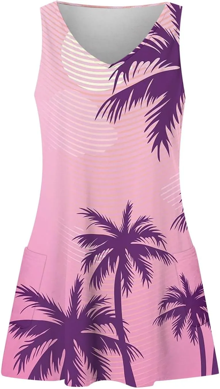 Summer Dresses for Women 2025 Loose V Neck Sleeveless Sundresses Hawaiian Tank Dress Swimsuit Coverup with Pockets