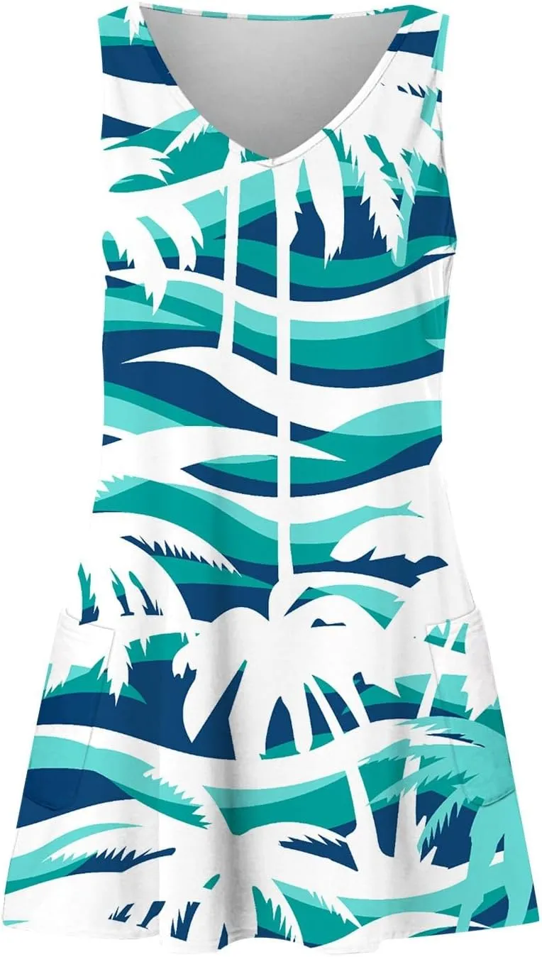 Summer Dresses for Women 2025 Loose V Neck Sleeveless Sundresses Hawaiian Tank Dress Swimsuit Coverup with Pockets