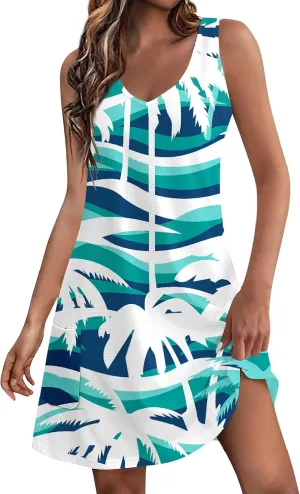Summer Dresses for Women 2025 Loose V Neck Sleeveless Sundresses Hawaiian Tank Dress Swimsuit Coverup with Pockets
