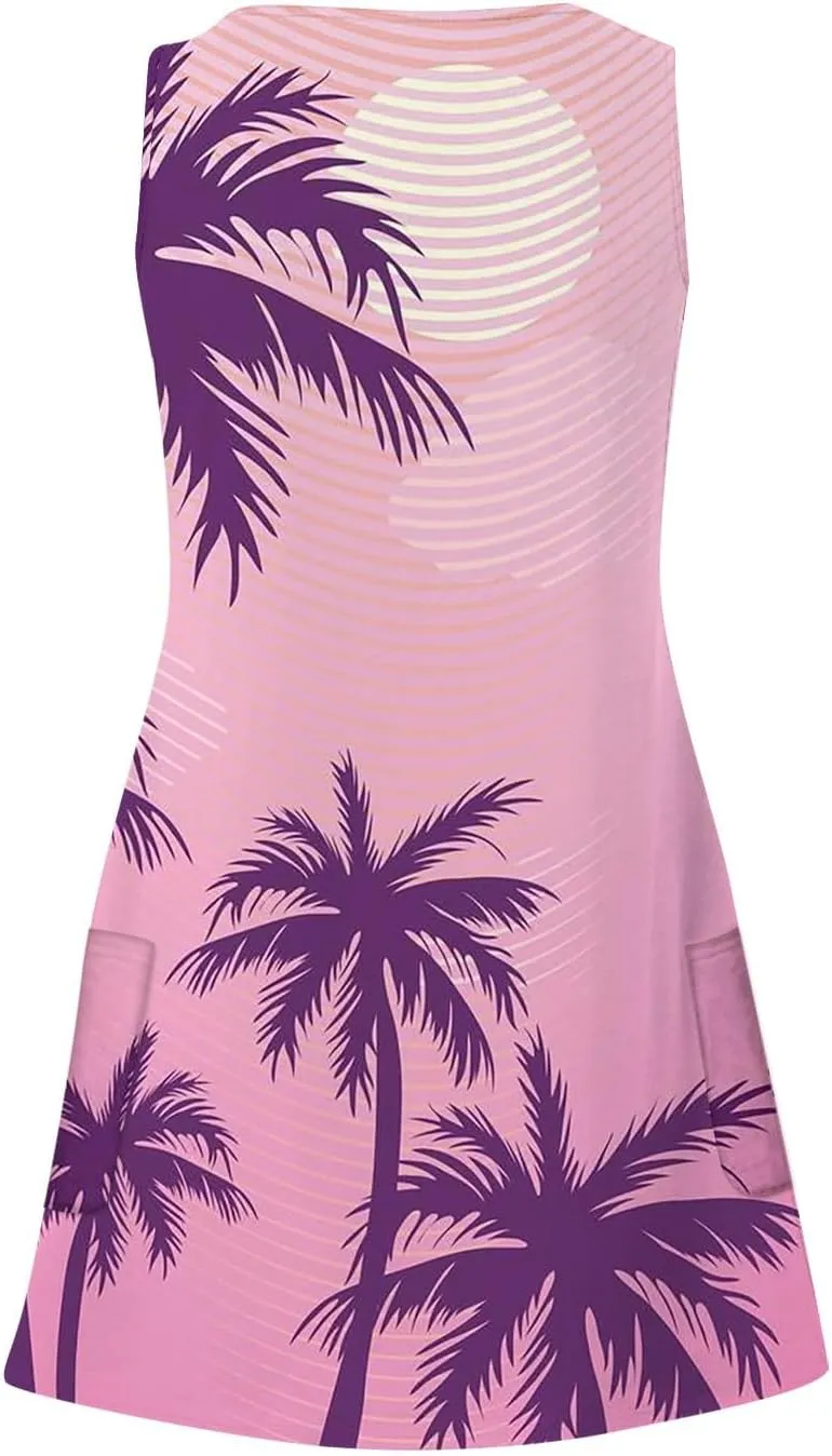 Summer Dresses for Women 2025 Loose V Neck Sleeveless Sundresses Hawaiian Tank Dress Swimsuit Coverup with Pockets