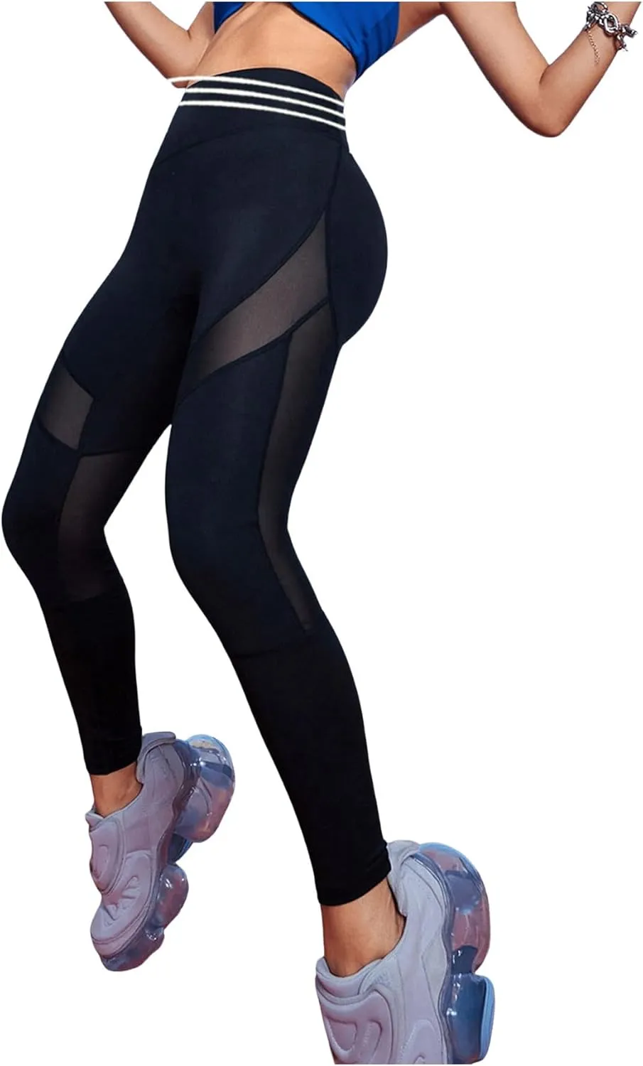 SweatyRocks Women's Mesh Leggings High Waisted Tummy Control Patchwork Slim Fit Yoga Pants Capris