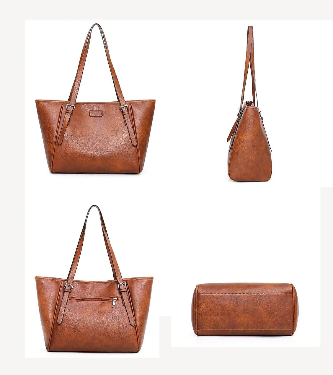 Synthetic PU Leather Tote Shoulder Portable Messenger Women's Bag 5pcs Satchel Crossbody Top-Handle Handbags-Black