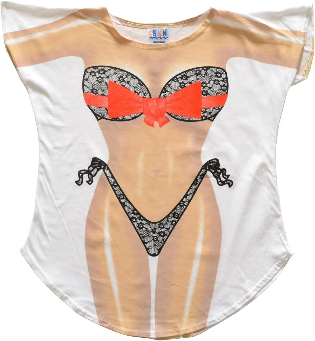The Original Women's Bikini Shirt - Funny Bikini Print Bathing Suit Cover-up Beach Tshirt Dress for Women Men