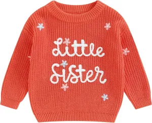 Toddler Baby Girl Boy Long Sleeve Knit Sweater Brothers Sisters Letter Embroidery Round Neck Pullover Fall Winter Tops