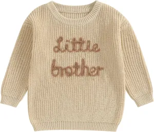Toddler Baby Girl Boy Long Sleeve Knit Sweater Brothers Sisters Letter Embroidery Round Neck Pullover Fall Winter Tops