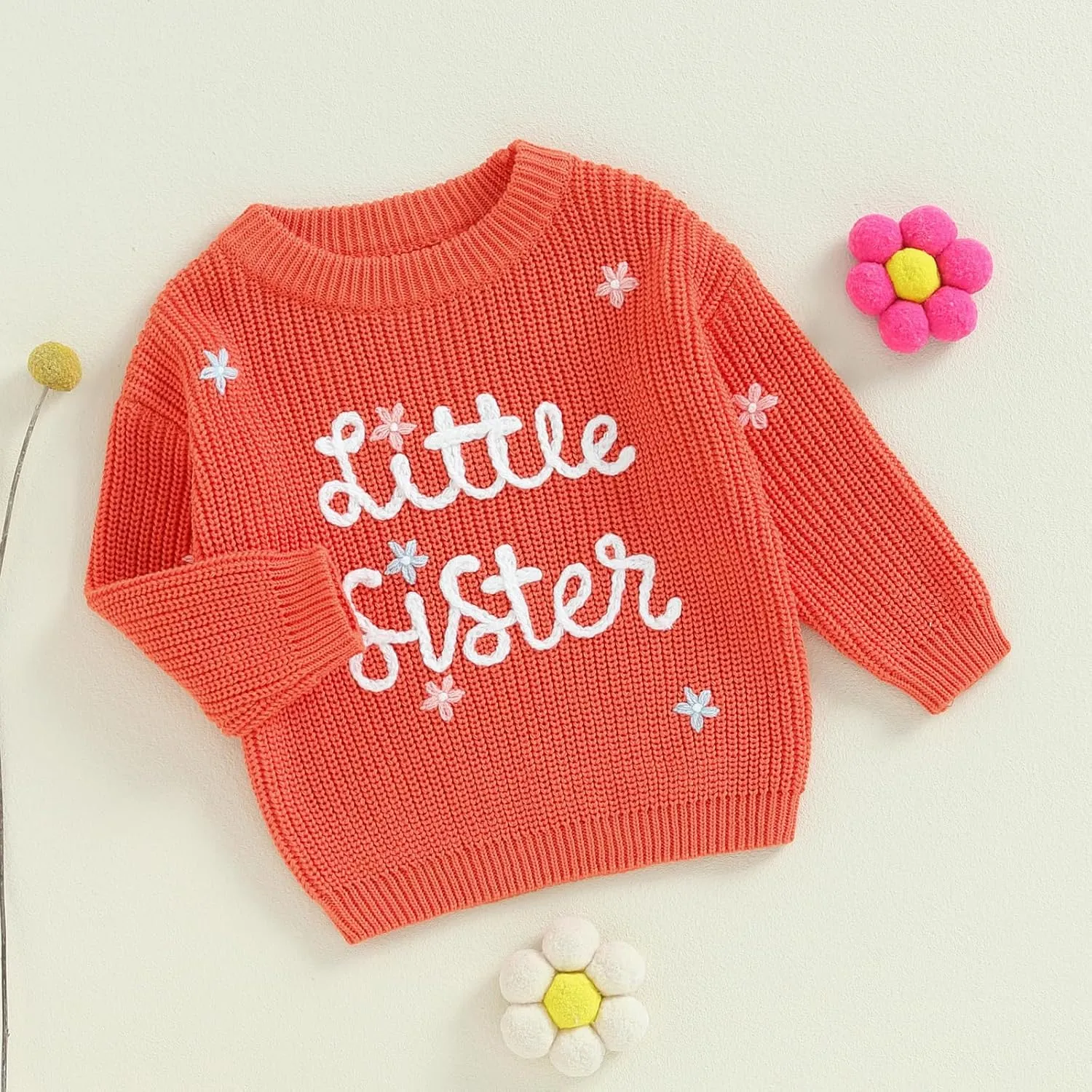 Toddler Baby Girl Boy Long Sleeve Knit Sweater Brothers Sisters Letter Embroidery Round Neck Pullover Fall Winter Tops
