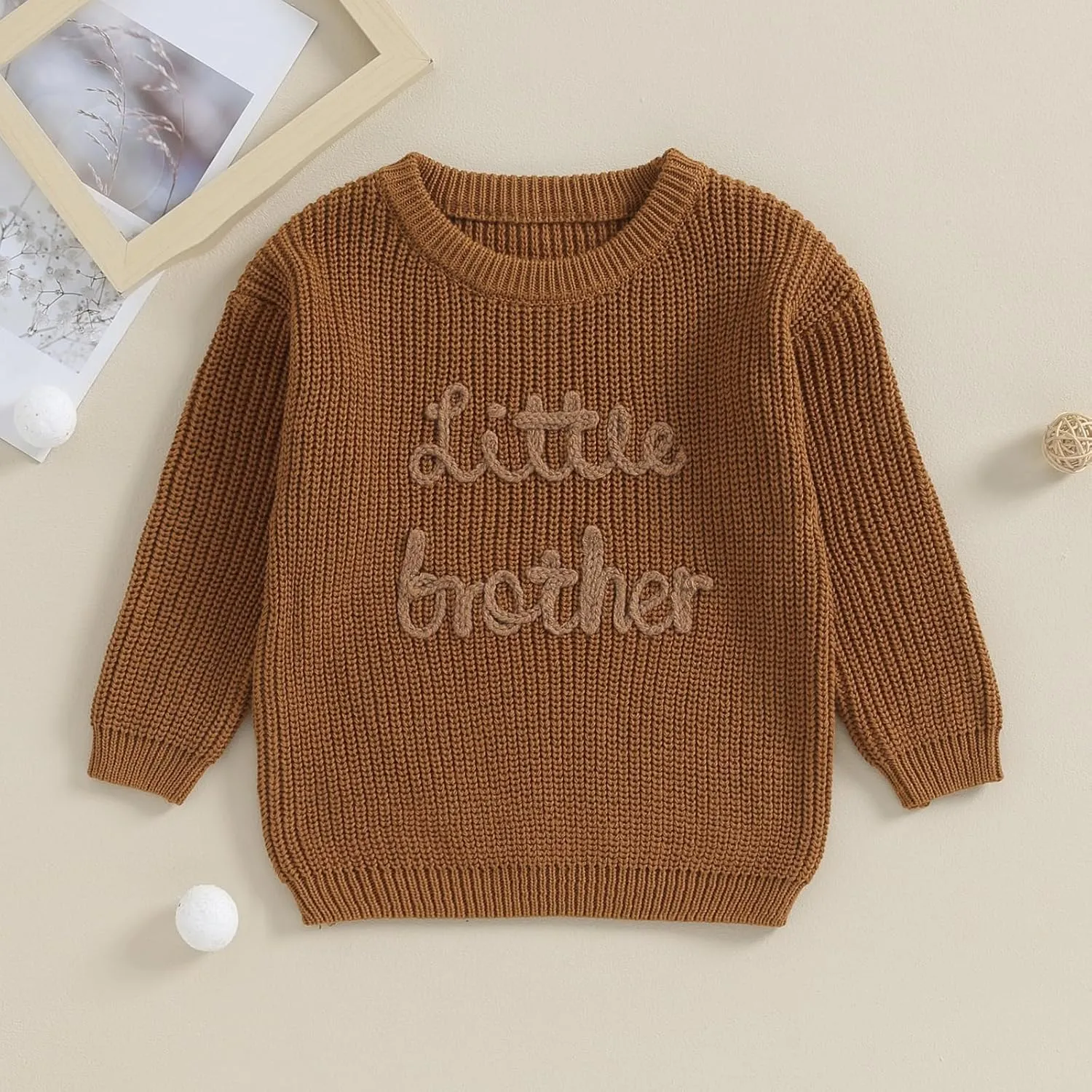 Toddler Baby Girl Boy Long Sleeve Knit Sweater Brothers Sisters Letter Embroidery Round Neck Pullover Fall Winter Tops
