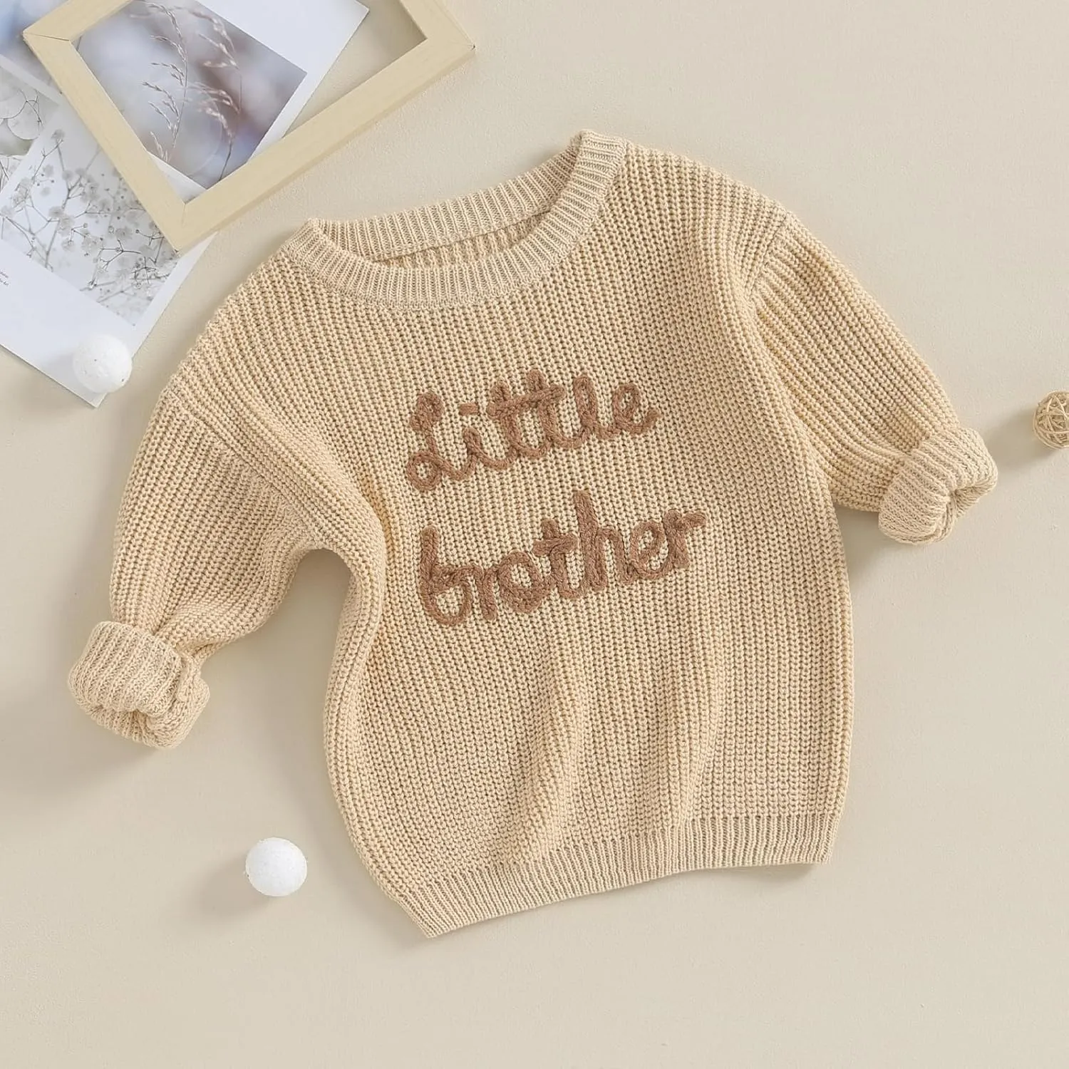 Toddler Baby Girl Boy Long Sleeve Knit Sweater Brothers Sisters Letter Embroidery Round Neck Pullover Fall Winter Tops