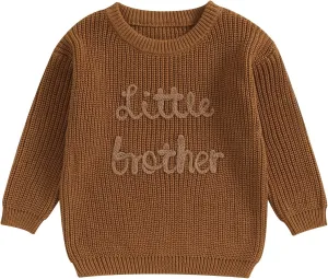 Toddler Baby Girl Boy Long Sleeve Knit Sweater Brothers Sisters Letter Embroidery Round Neck Pullover Fall Winter Tops