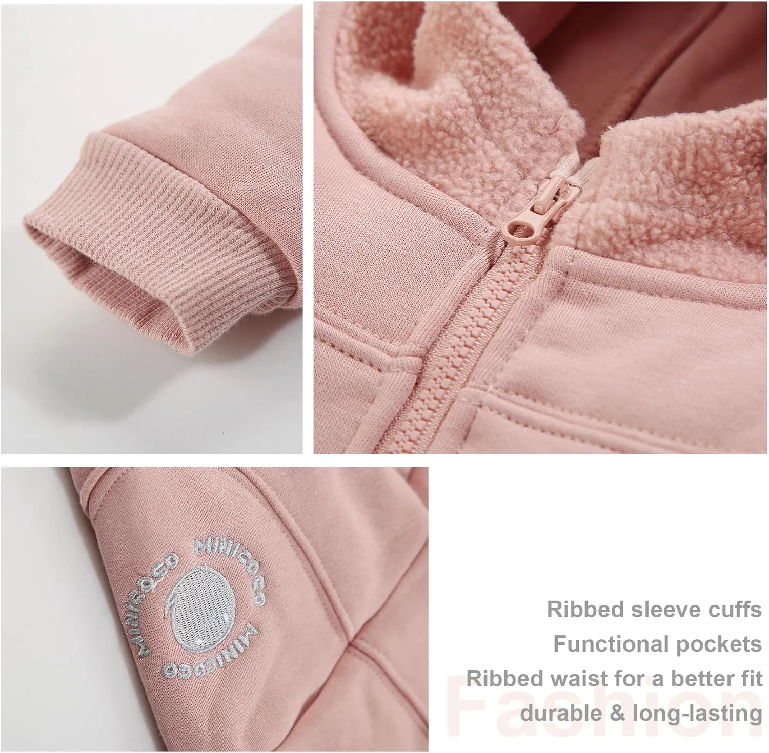Toddler Boys Girls Fleece Zip-Up Hoodie Solid Color Hooded Jacket for little Kids