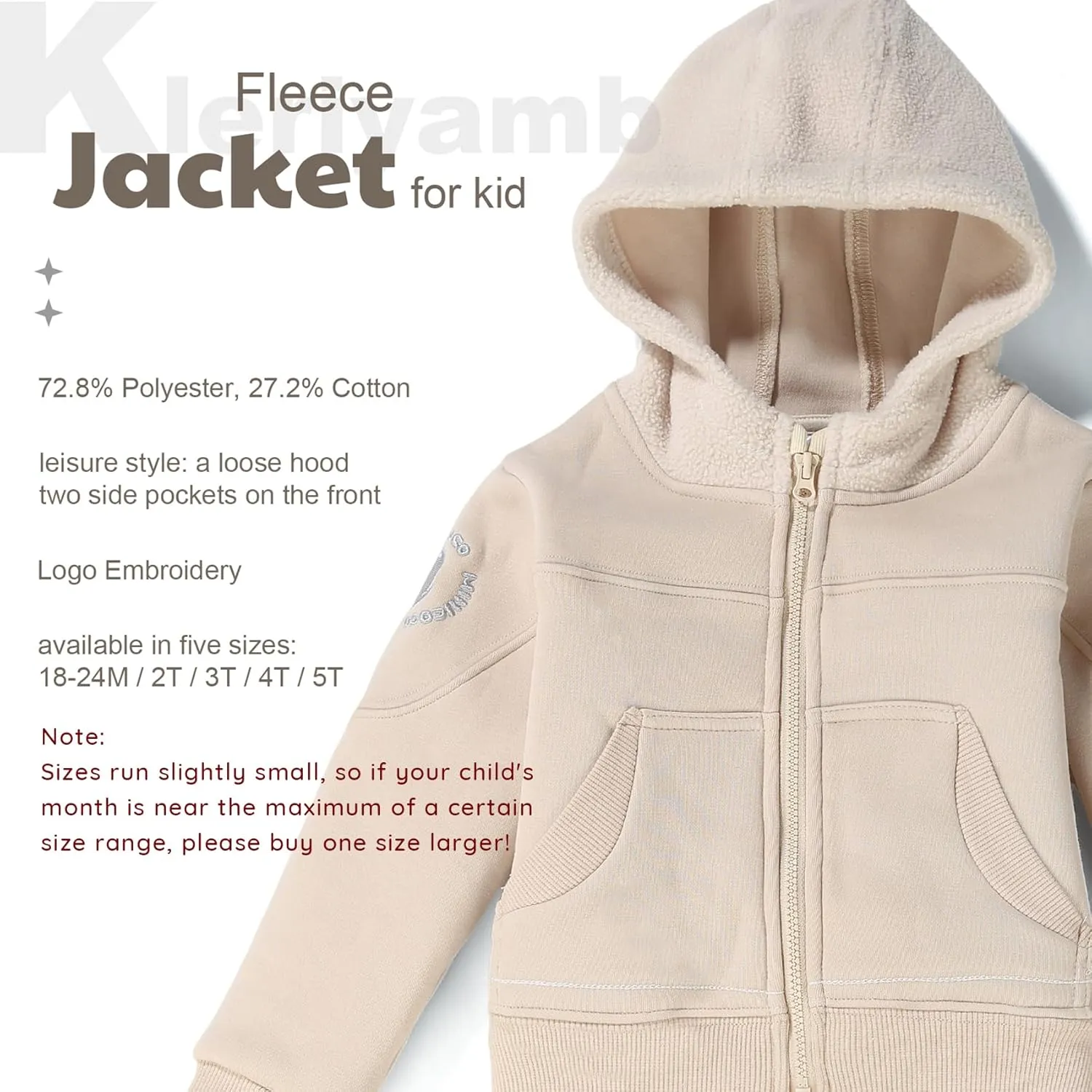 Toddler Boys Girls Fleece Zip-Up Hoodie Solid Color Hooded Jacket for little Kids