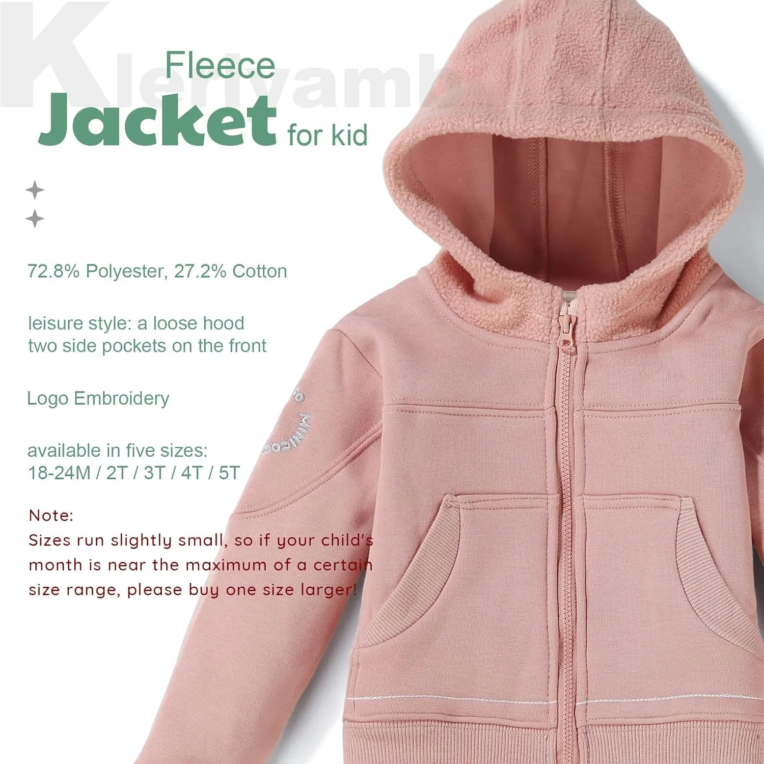 Toddler Boys Girls Fleece Zip-Up Hoodie Solid Color Hooded Jacket for little Kids