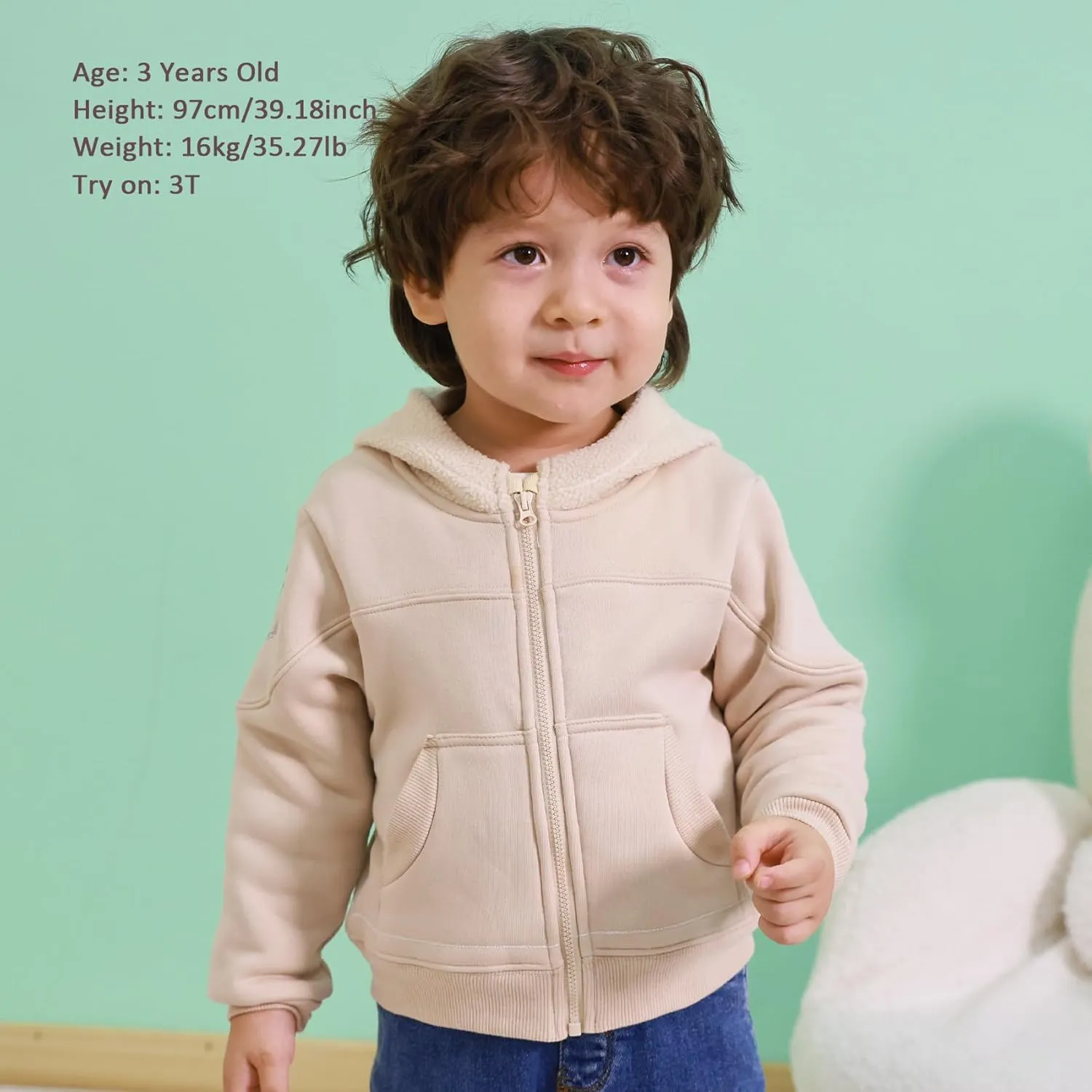 Toddler Boys Girls Fleece Zip-Up Hoodie Solid Color Hooded Jacket for little Kids