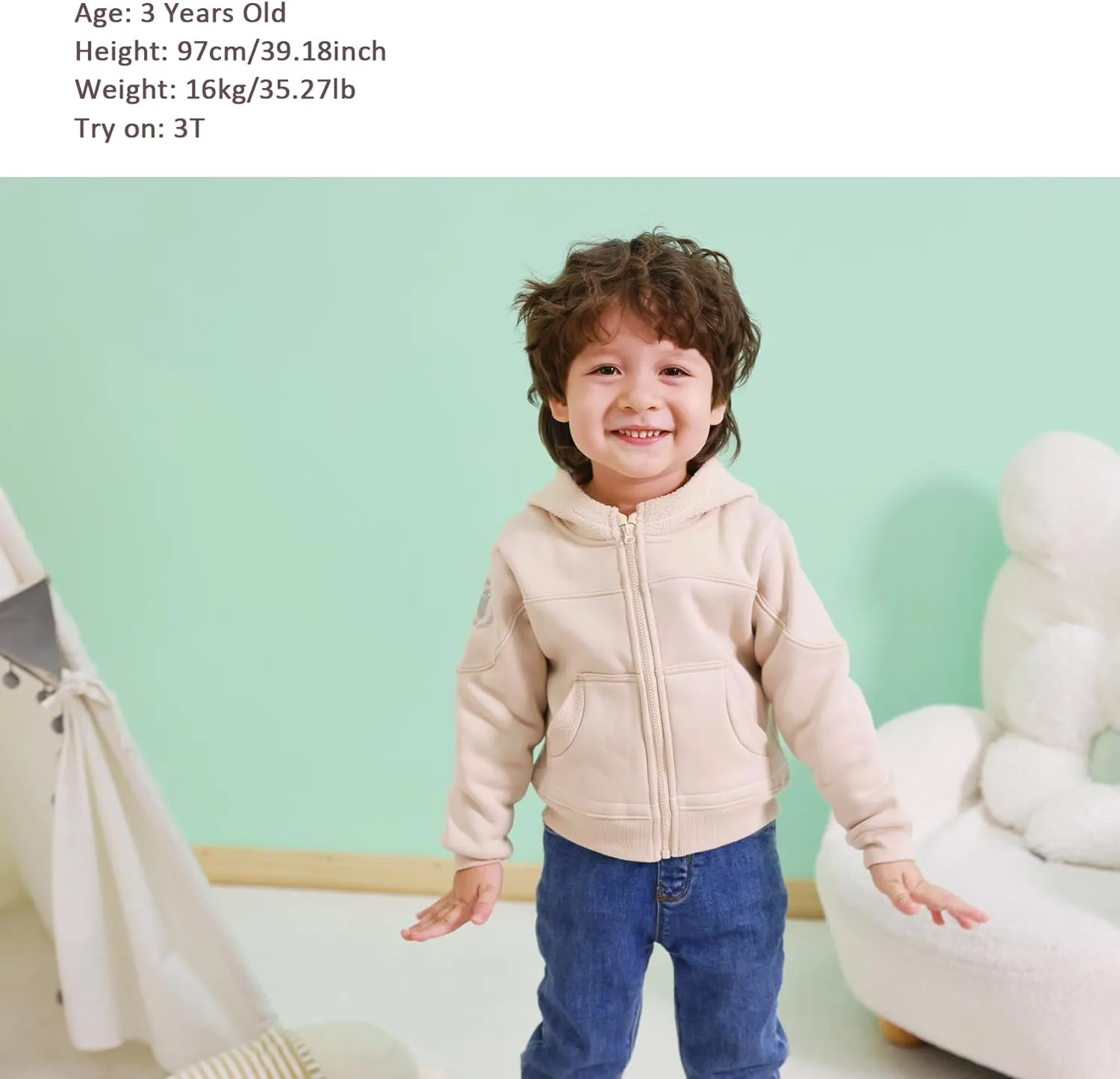 Toddler Boys Girls Fleece Zip-Up Hoodie Solid Color Hooded Jacket for little Kids