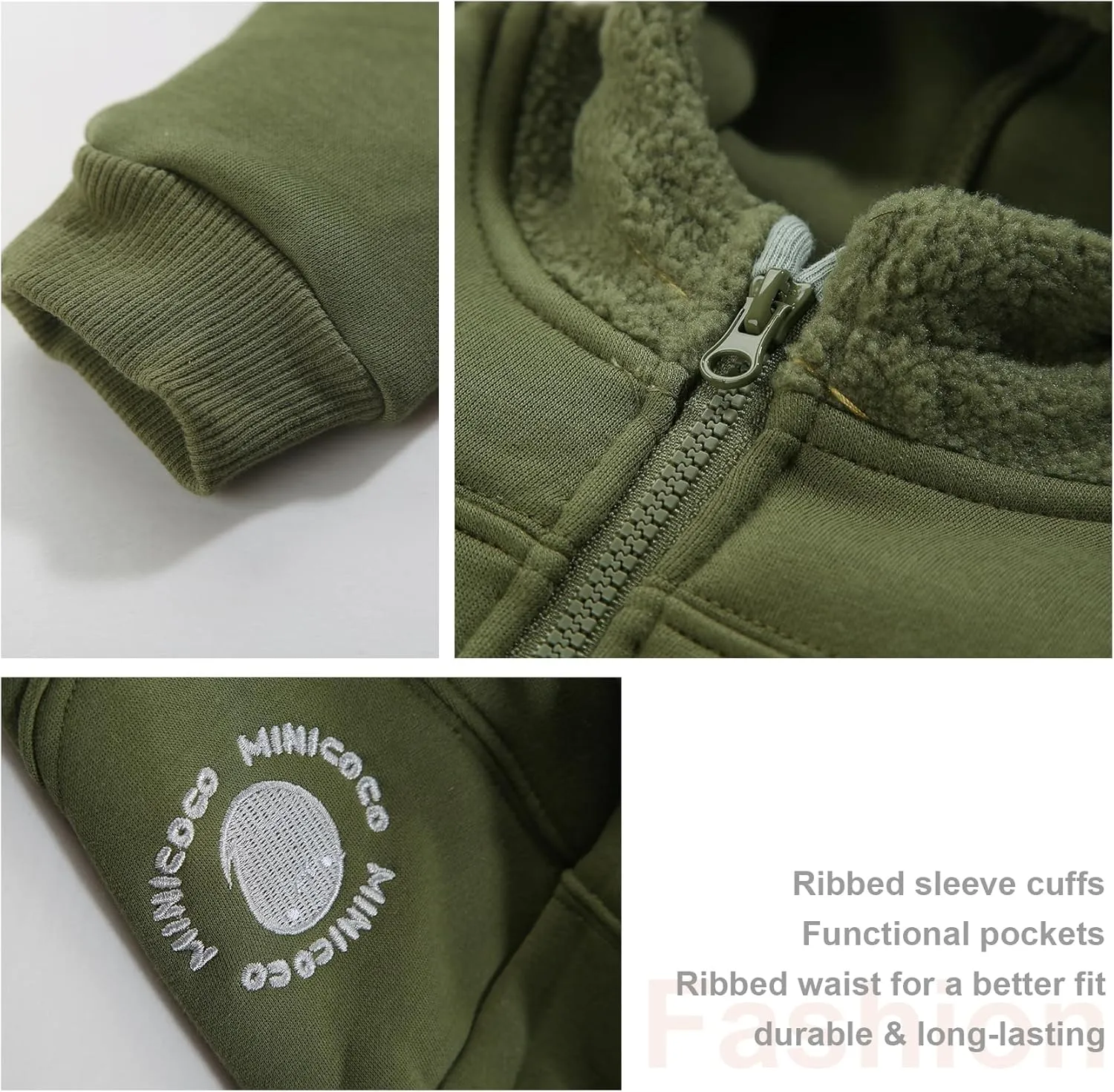 Toddler Boys Girls Fleece Zip-Up Hoodie Solid Color Hooded Jacket for little Kids