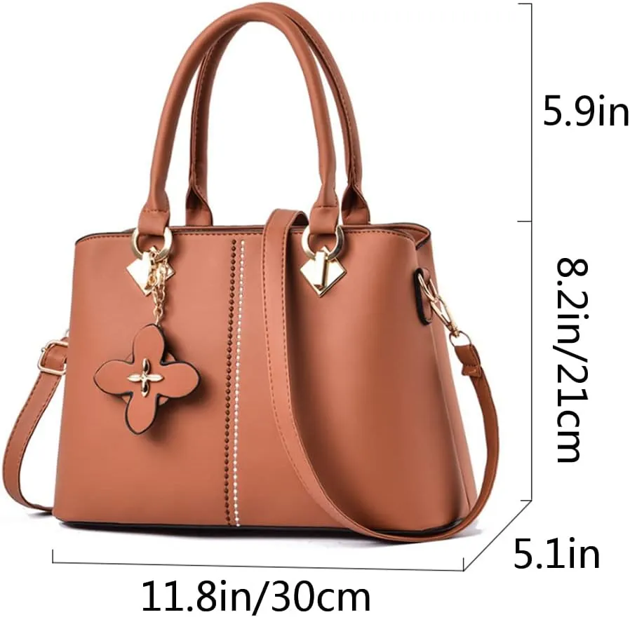 Top-handle Handbags Tote for Women PU Leather Purse Satchel Petal Pendant Crossbody Shoulder Bag