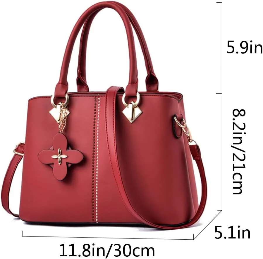 Top-handle Handbags Tote for Women PU Leather Purse Satchel Petal Pendant Crossbody Shoulder Bag
