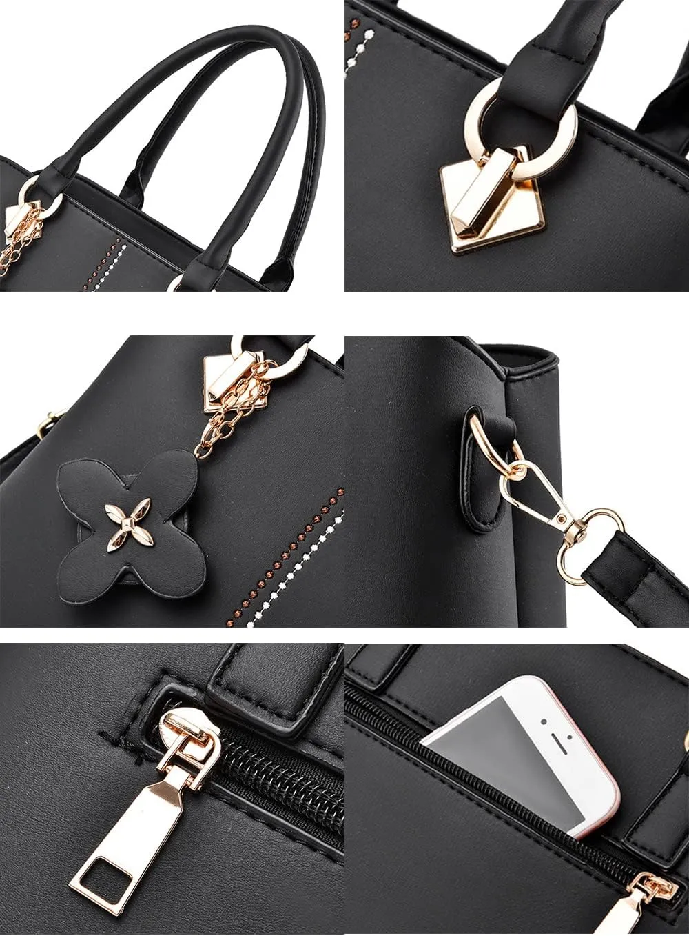 Top-handle Handbags Tote for Women PU Leather Purse Satchel Petal Pendant Crossbody Shoulder Bag