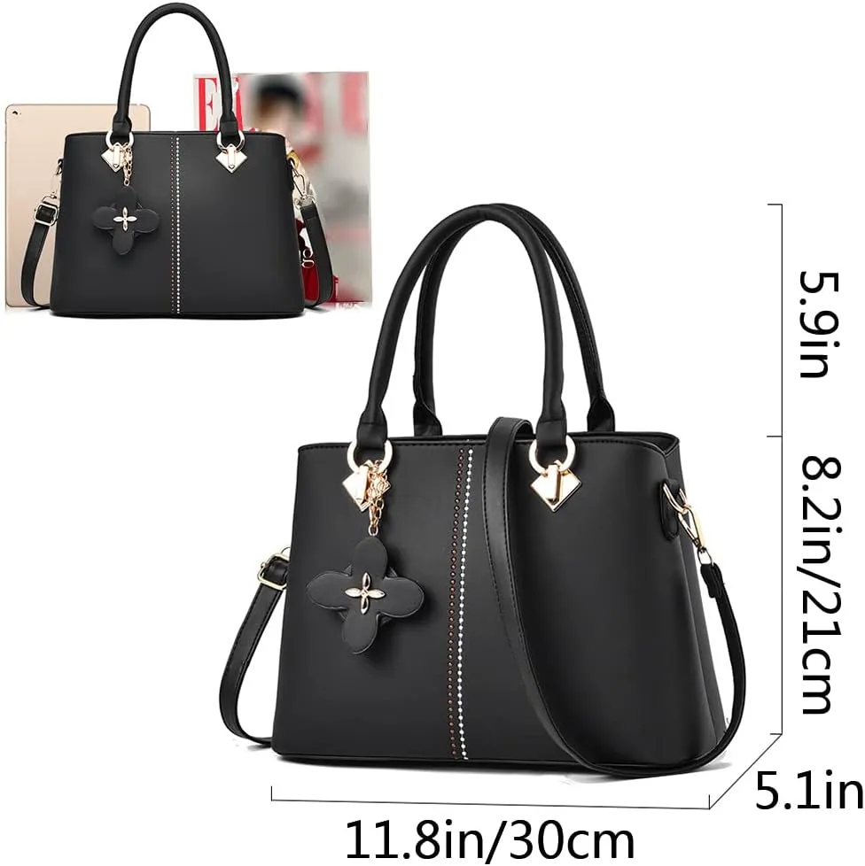 Top-handle Handbags Tote for Women PU Leather Purse Satchel Petal Pendant Crossbody Shoulder Bag
