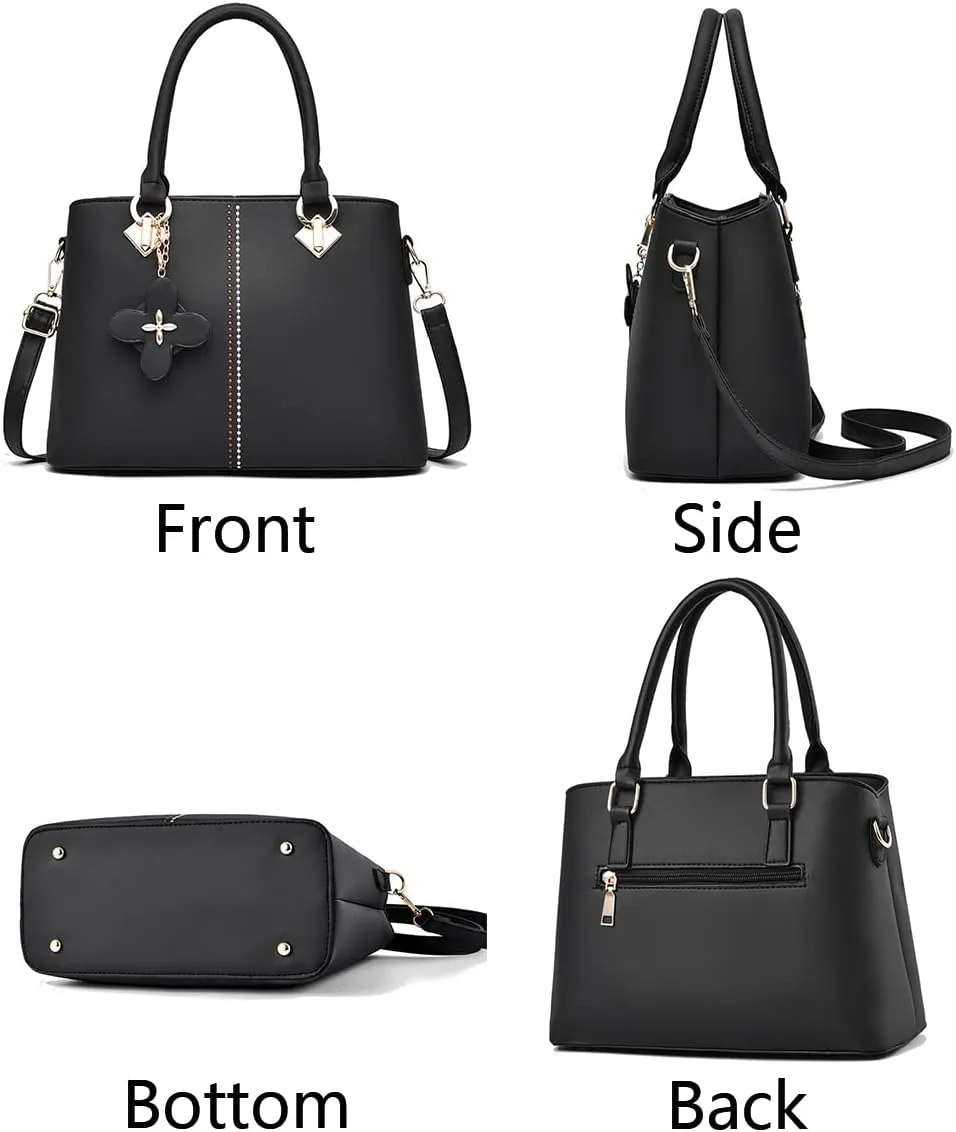 Top-handle Handbags Tote for Women PU Leather Purse Satchel Petal Pendant Crossbody Shoulder Bag