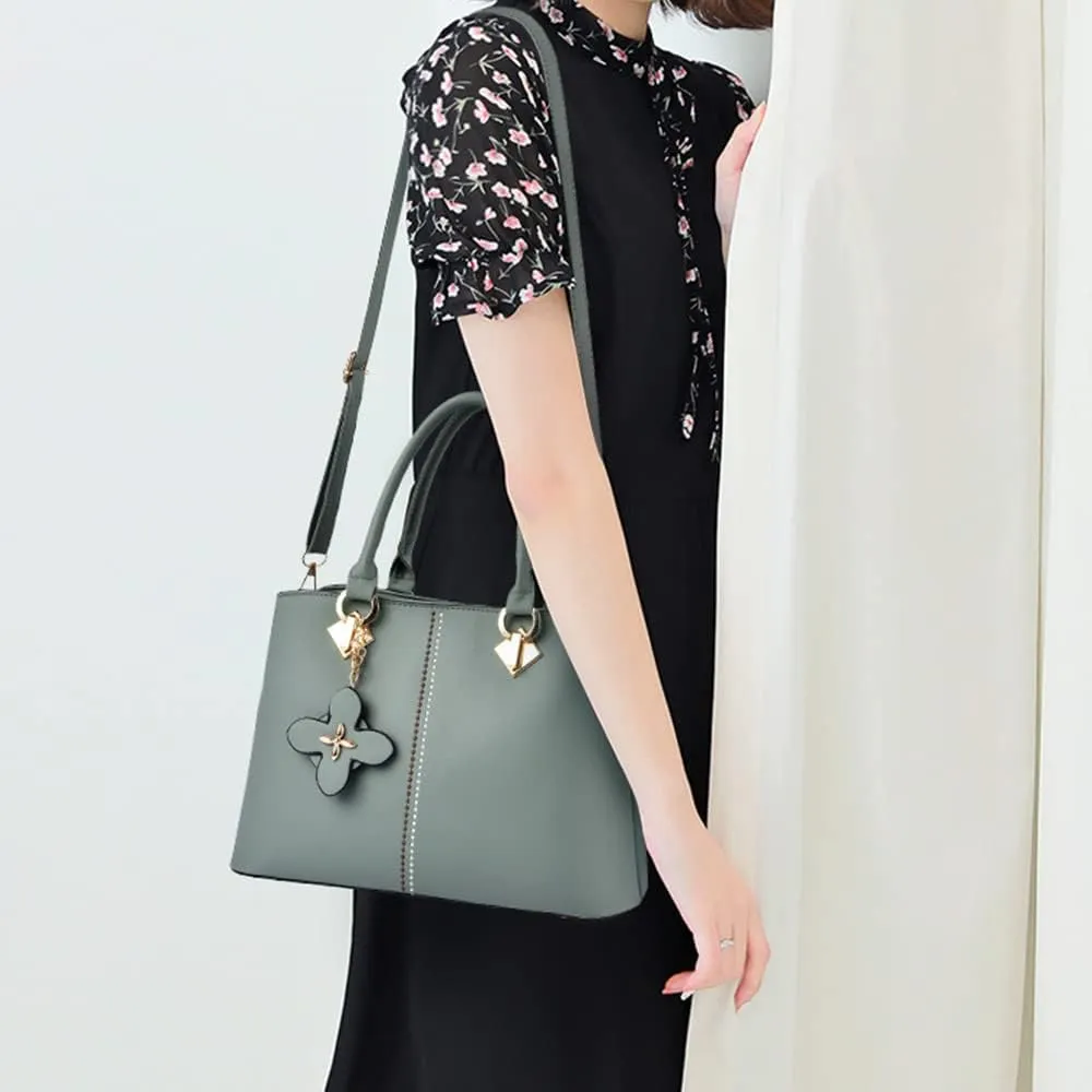 Top-handle Handbags Tote for Women PU Leather Purse Satchel Petal Pendant Crossbody Shoulder Bag