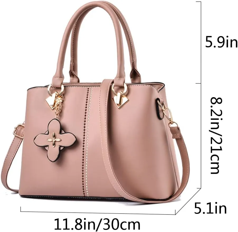 Top-handle Handbags Tote for Women PU Leather Purse Satchel Petal Pendant Crossbody Shoulder Bag