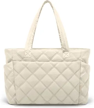 Tote Bag for Women, Lightweight Puffer Tote Work Bags with Compartments for Travel, Quilted Shoulder Bag with Zipper