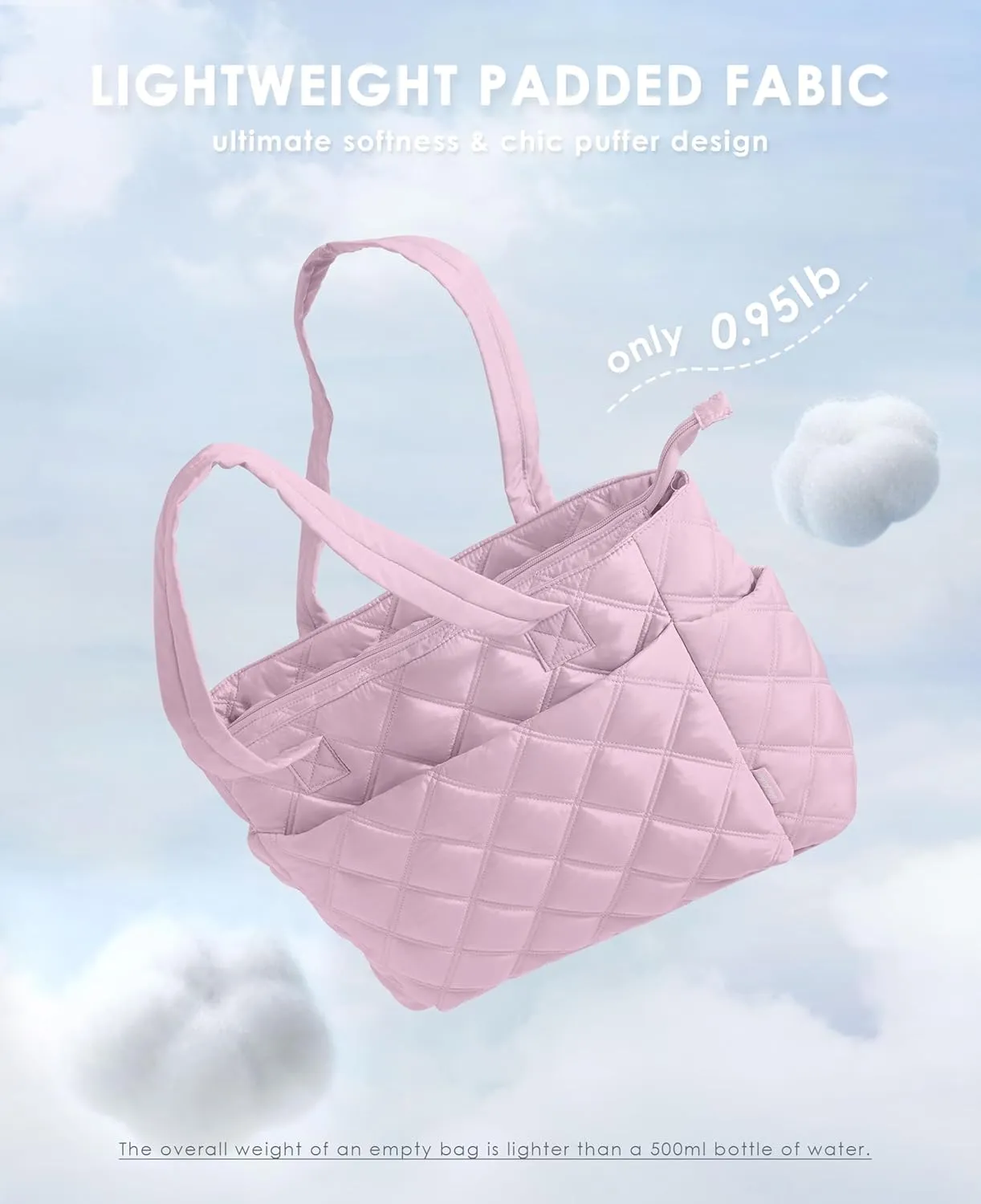Tote Bag for Women, Lightweight Puffer Tote Work Bags with Compartments for Travel, Quilted Shoulder Bag with Zipper