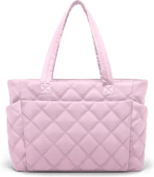 Tote Bag for Women, Lightweight Puffer Tote Work Bags with Compartments for Travel, Quilted Shoulder Bag with Zipper