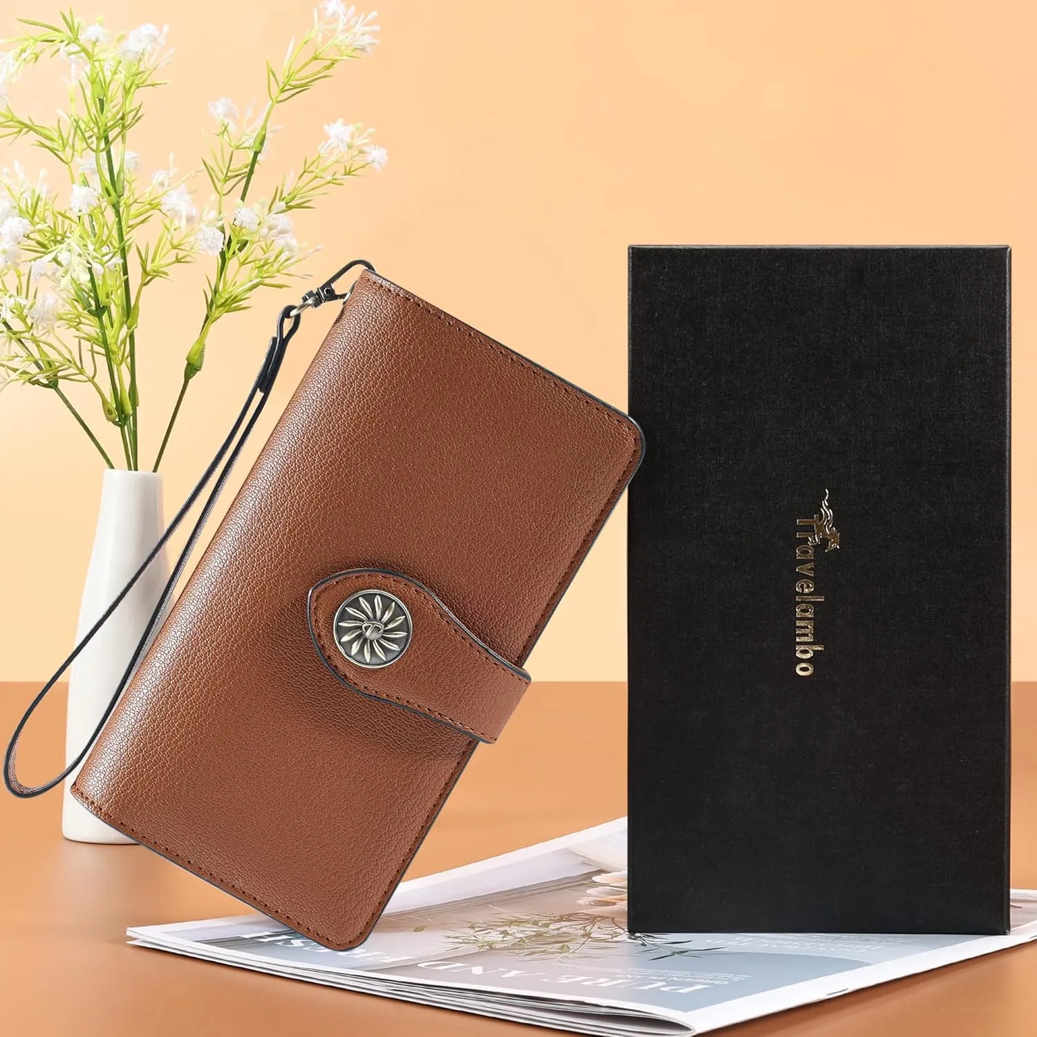 Travelambo Women's Wallet RFID Blocking Credit Card Holder Large Capacity Wristlet Leather Wallets Purse