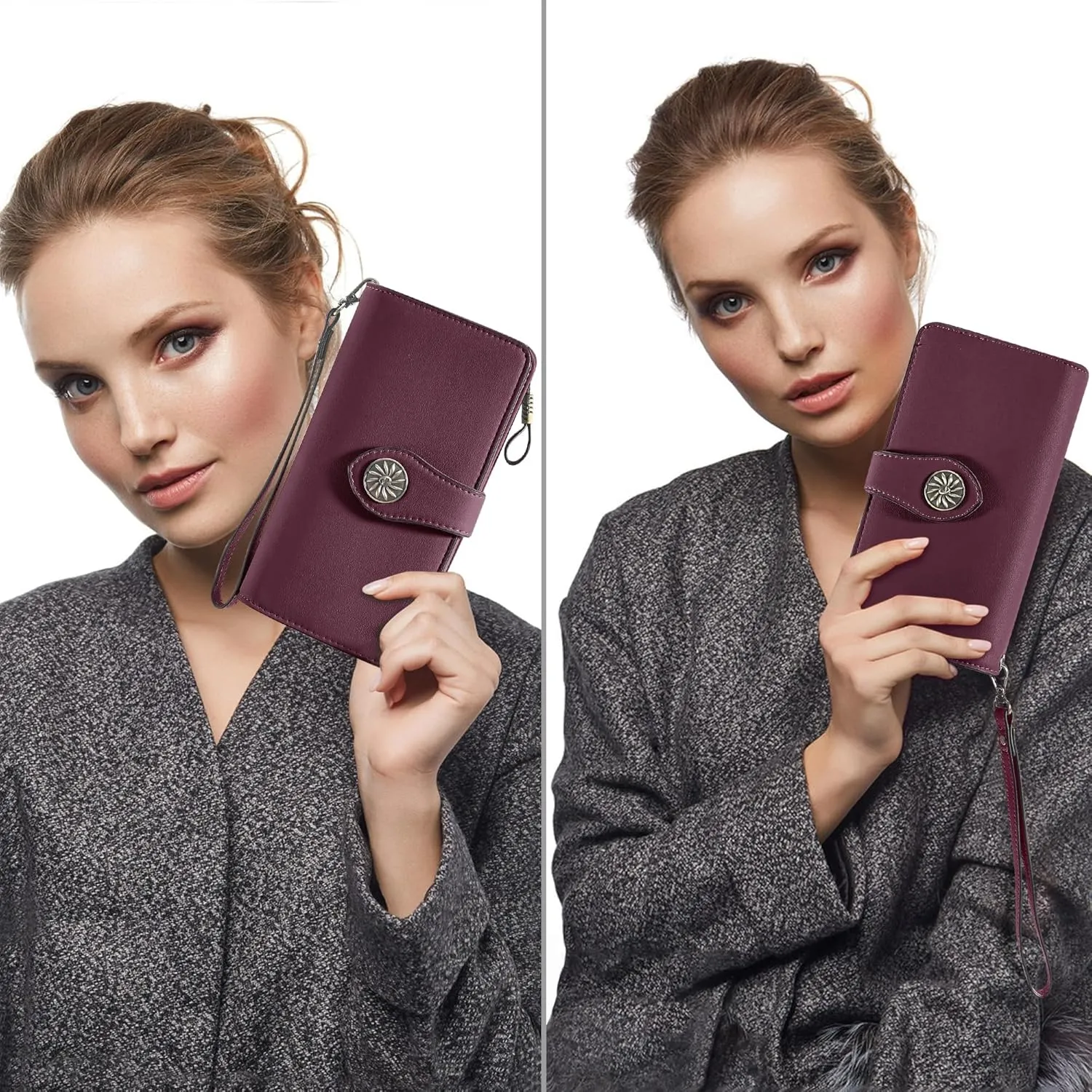 Travelambo Women's Wallet RFID Blocking Credit Card Holder Large Capacity Wristlet Leather Wallets Purse