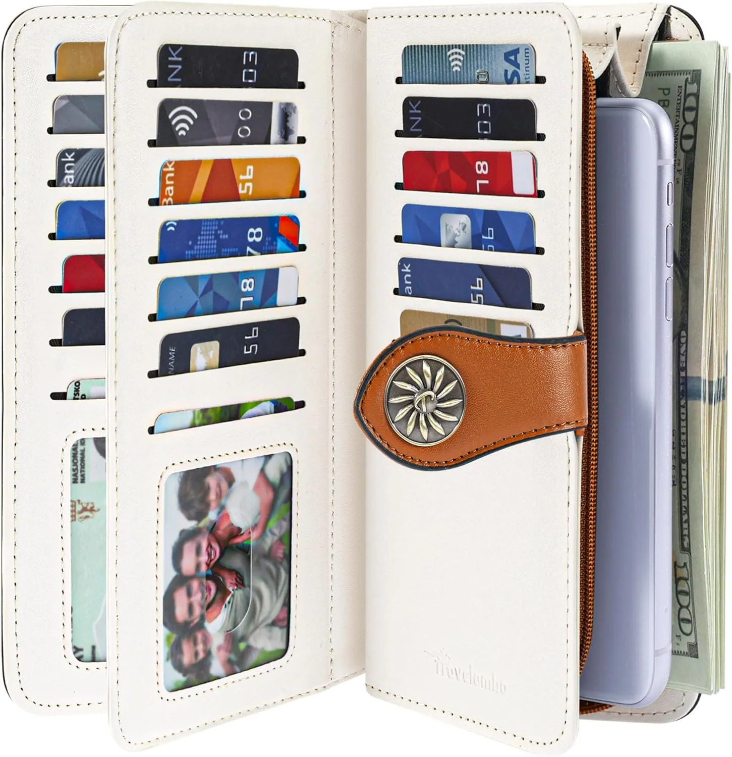 Travelambo Women's Wallet RFID Blocking Credit Card Holder Large Capacity Wristlet Leather Wallets Purse