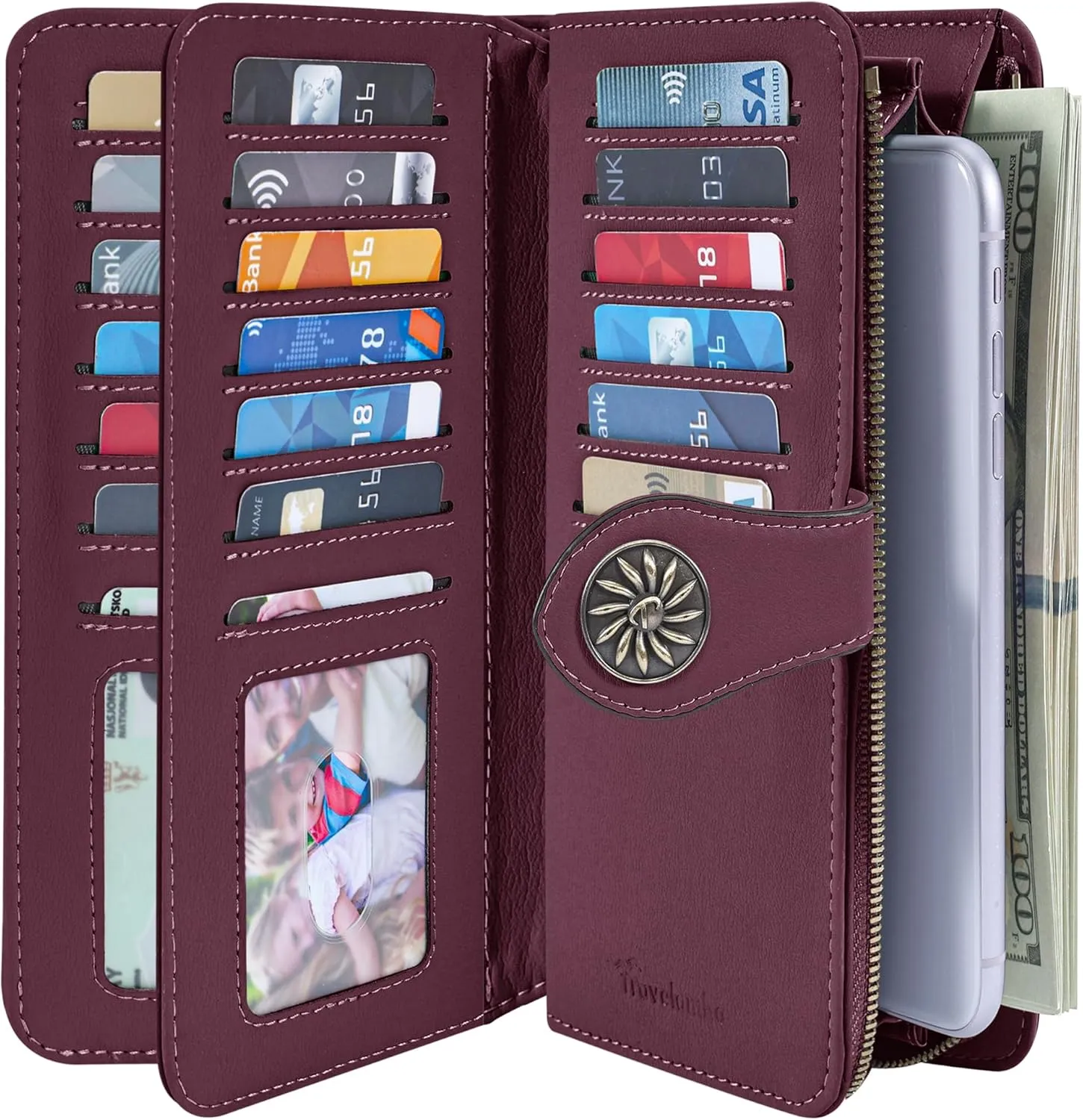 Travelambo Women's Wallet RFID Blocking Credit Card Holder Large Capacity Wristlet Leather Wallets Purse