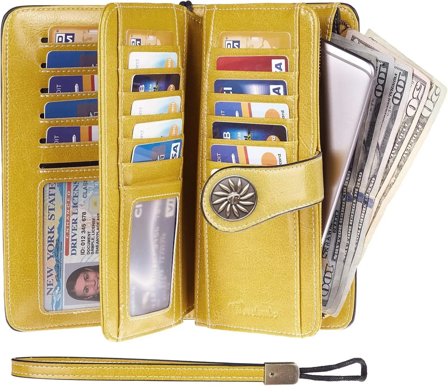 Travelambo Women's Wallet RFID Blocking Credit Card Holder Large Capacity Wristlet Leather Wallets Purse