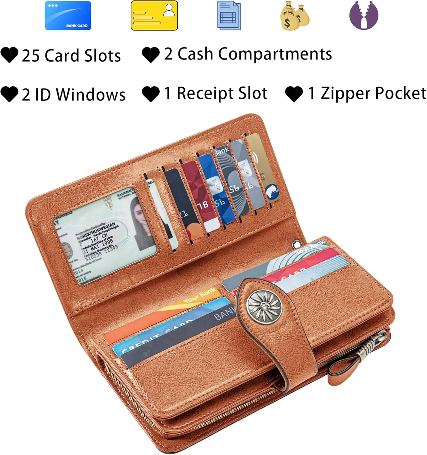 Travelambo Women's Wallet RFID Blocking Credit Card Holder Large Capacity Wristlet Leather Wallets Purse