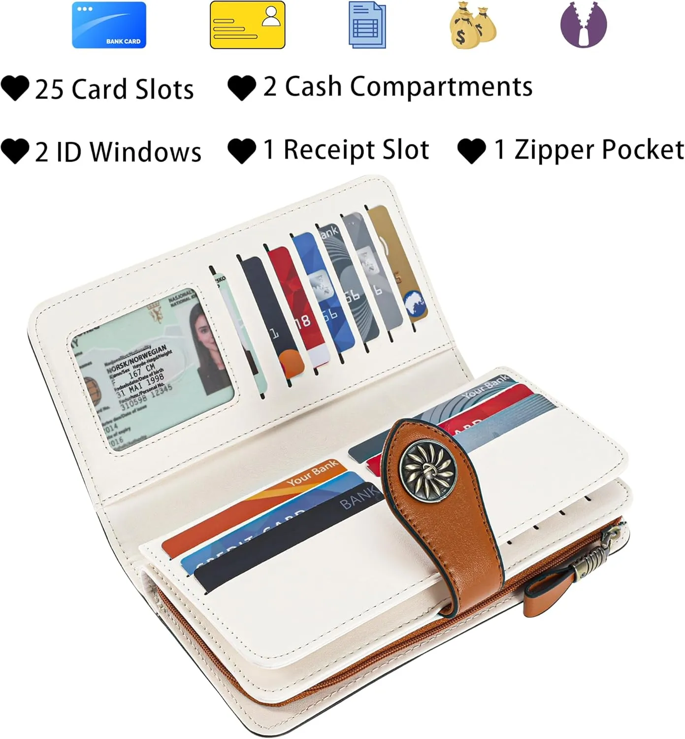 Travelambo Women's Wallet RFID Blocking Credit Card Holder Large Capacity Wristlet Leather Wallets Purse